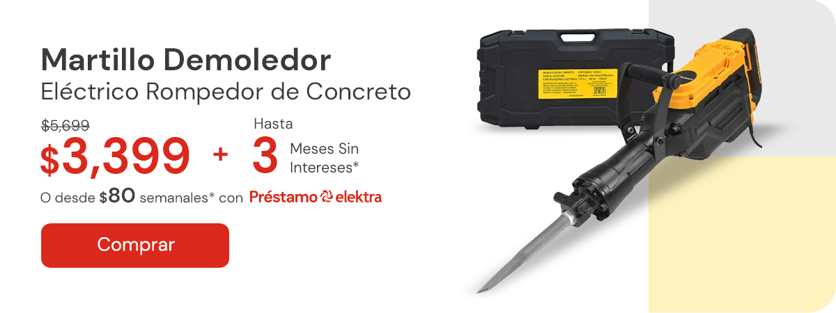 MARTILLO DEMOLEDOR ROMPEDOR CONCRETO ELECTRICO 1700W $5,699 $3,399 Desde $79 semanales o hasta 3 MSI