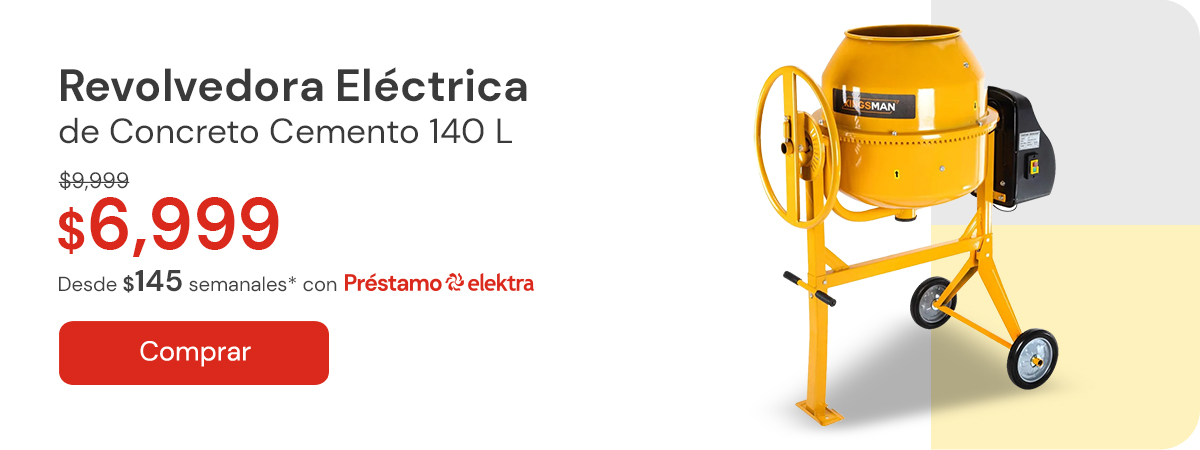 REVOLVEDORA ELÉCTRICA DE CONCRETO CEMENTO 140L 1HP 1/2 SACO $9,999 $6,999 Desde $145 semanales