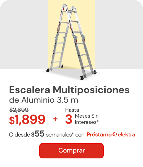 Escalera Multiposiciones De Aluminio 3.5 Metros 12 Peldaños $2,699 $1,899 Desde $55 semanales o hasta 3 MSI