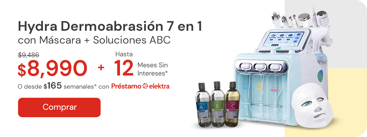 "Hydra Dermoabrasión 7 En 1 con Mascara + Soluciones ABC 250lts $9,486 $8,990 Hasta 12 MSI Desde $165 semanales"