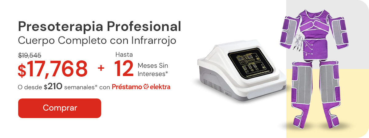 "Presoterapia profesional cuerpo completo 24 camaras simultaneas con calentador infrarrojo $19,545 $17,768 Hasta 12 MSI Desde $210 semanales"