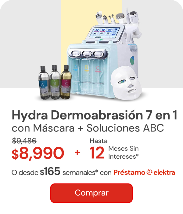 "Hydra Dermoabrasión 7 En 1 con Mascara + Soluciones ABC 250lts $9,486 $8,990 Hasta 12 MSI Desde $165 semanales"