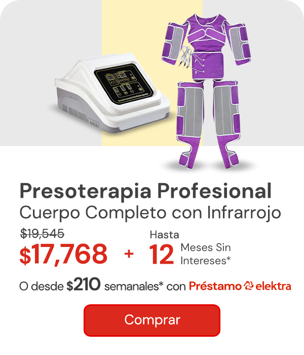 "Presoterapia profesional cuerpo completo 24 camaras simultaneas con calentador infrarrojo $19,545 $17,768 Hasta 12 MSI Desde $210 semanales"