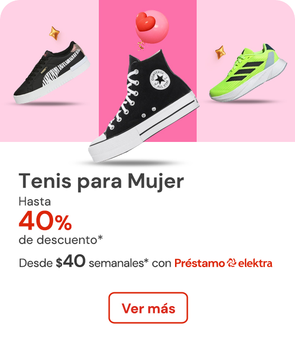 "TENIS MUJER hasta 40% de descuento Desde $40 semanales"