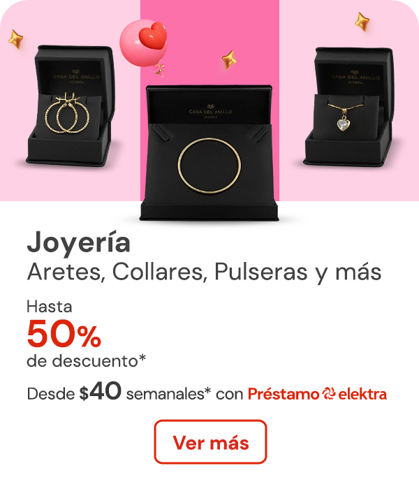 "JOYERÍA Aretes, collares, pulseras, anillos, sets y más con hasta hasta 50% de descuento Desde $40 semanales"