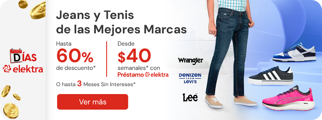 Jeans y Tenis con hasta 60% de descuento desde $40 semanales + hasta 3 MSI