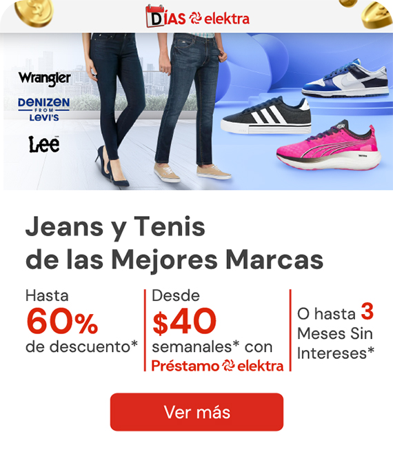 Jeans y Tenis con hasta 60% de descuento desde $40 semanales + hasta 3 MSI