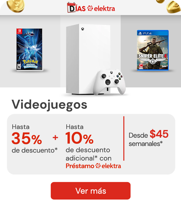 Videojuegos hasta 35% de descuento + hasta 10% de descuento con Préstamo elektra o desde: $45 semanales*