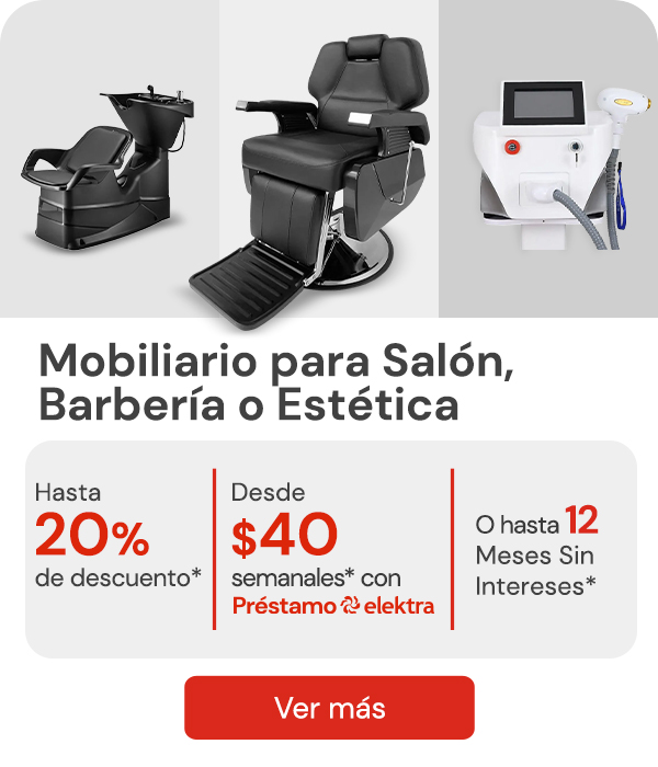 "Mobiliario, para tu studio , salon, barbería o estética hasta un 20% de descuento, desde $40 semanales Hasta 12 MSI"