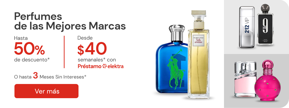 "Perfumes de las mejores marcas hasta 50% de descuento Desde $40 semanales Hasta 3MSI"