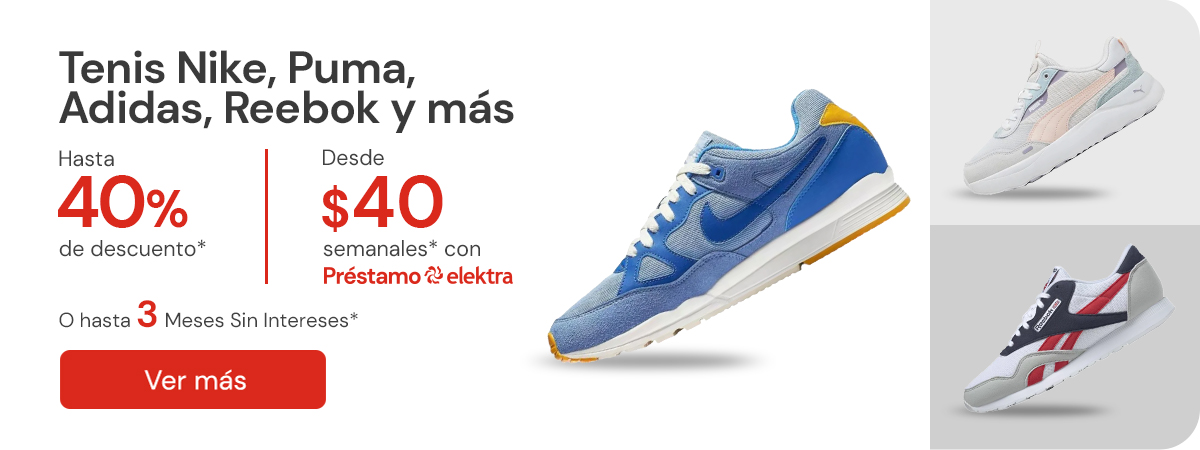 "Tenis NIKE, PUIMA, ADIDAS, REEBOK y más hasta 40% de descuento. Desde $40 semanales Hasta 3MSI"