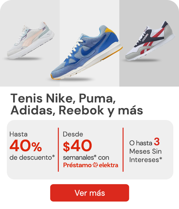 "Tenis NIKE, PUIMA, ADIDAS, REEBOK y más hasta 40% de descuento. Desde $40 semanales Hasta 3MSI"