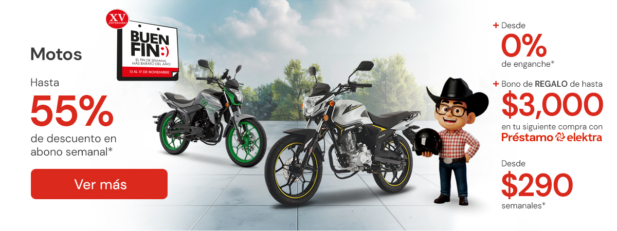Motos hasta 55% descuento en abono + desde 0% de enganche + bono de hasta $3,000 