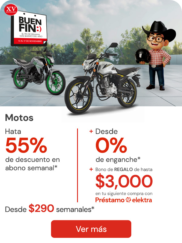 Motos hasta 55% descuento en abono + desde 0% de enganche + bono de hasta $3,000 