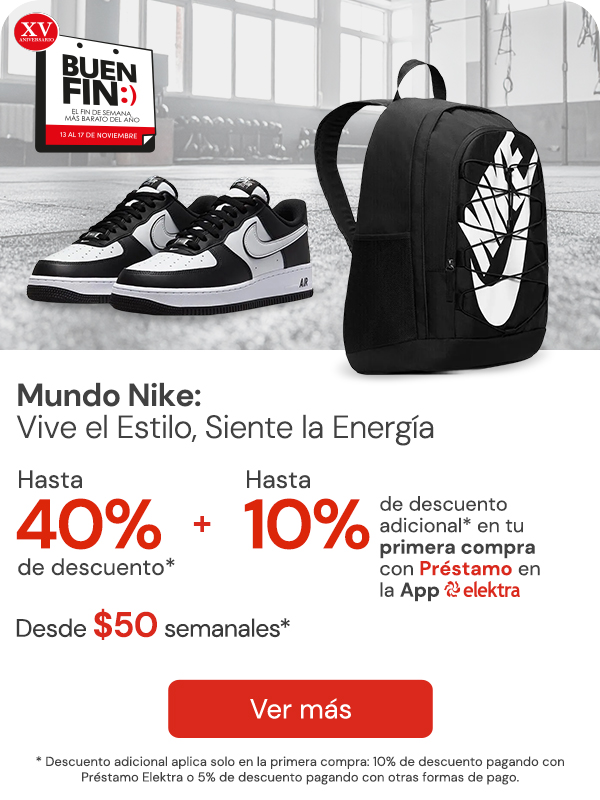 Mundo Nike: vive el estilo, siente la energía "Hasta 40% + 10% Primera compra app* + 10% adicional con prestamo