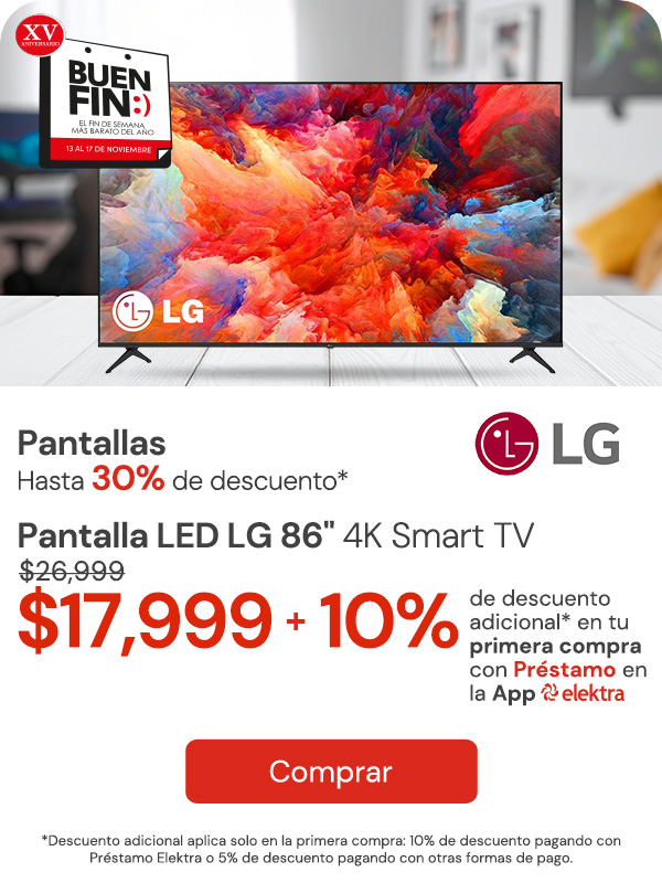 Pantallas Hasta 30% + Hasta 30% + 10% Primera compra app