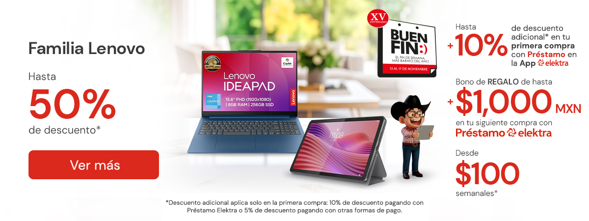 Familia Lenovo Hasta 50% + 10% Primera compra app 