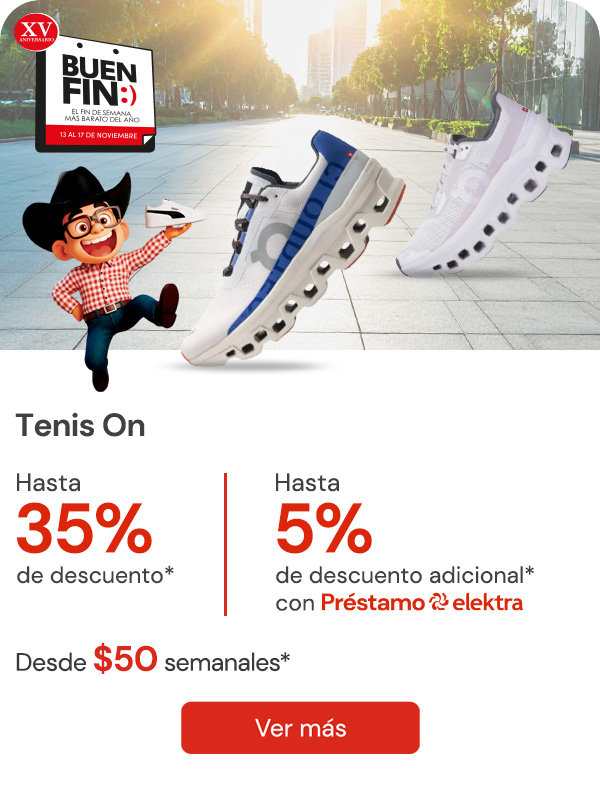 Tenis On. Hasta 35% + 5% adicional con prestamo desde $50 semanales