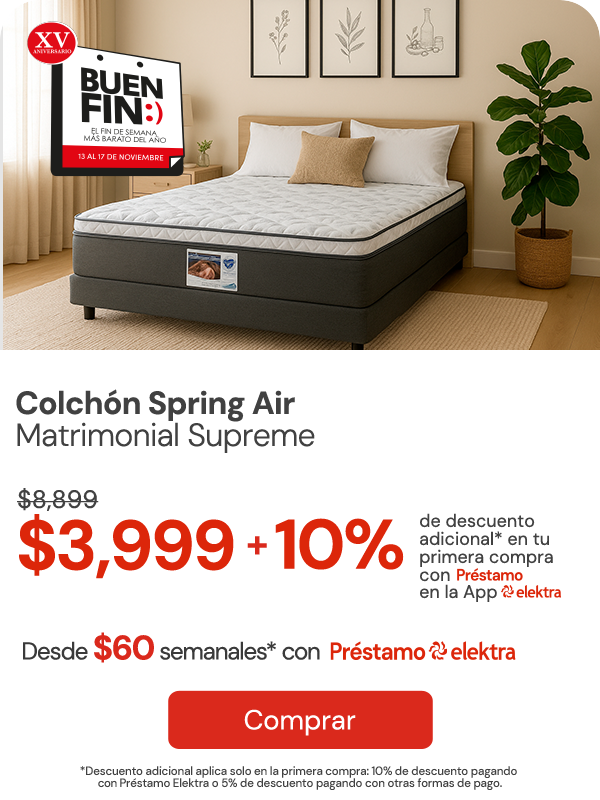 Colchón Matrimonial Spring Air Supreme $8,899 $3,999 + 10% Primera compra app