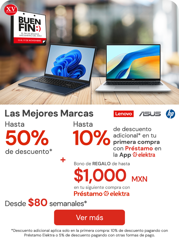 Las mejores marcas (Logos, Asus, Lenovo, HP)" Hasta 50% + 10% Primera compra app * Desde $80 semanales BONO: Hasta $1.000