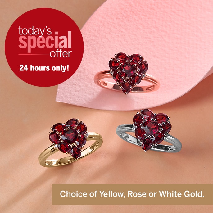 Today's Special Offer 2.36ct Mozambique Garnet & Dia. Heart Cluster Ring 9ct Gold