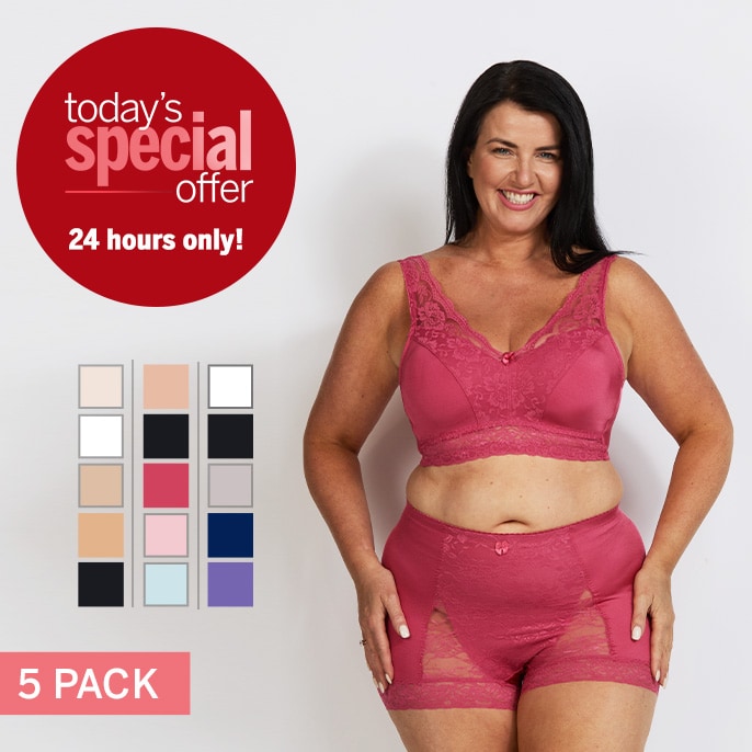 Today's Special Offer Rhonda Shear 5-pack Classic Pin-Up Panty with Lace Detail