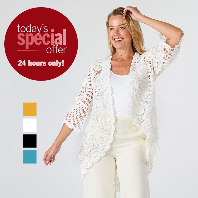 Today's Special Offer Hailey Lyn Bell Sleeve Open Front High Low Hem Crochet Cardigan