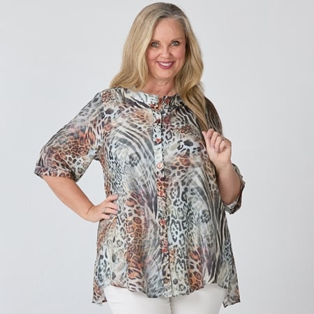 Claire Powell Silk A-Line  Jungle Button Shirt