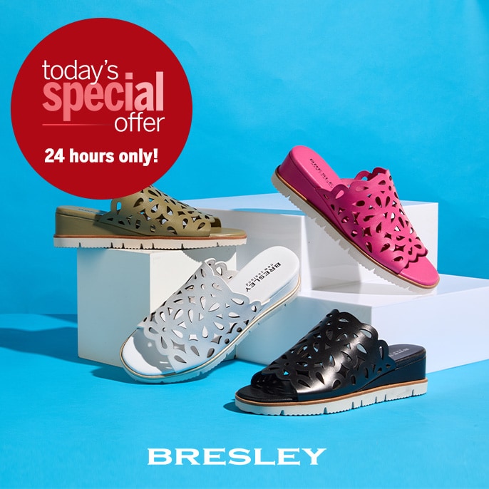 Today's Special Offer Bresley Saporo Leather Laser Cut Peep-toe Wedge Slide Sandal