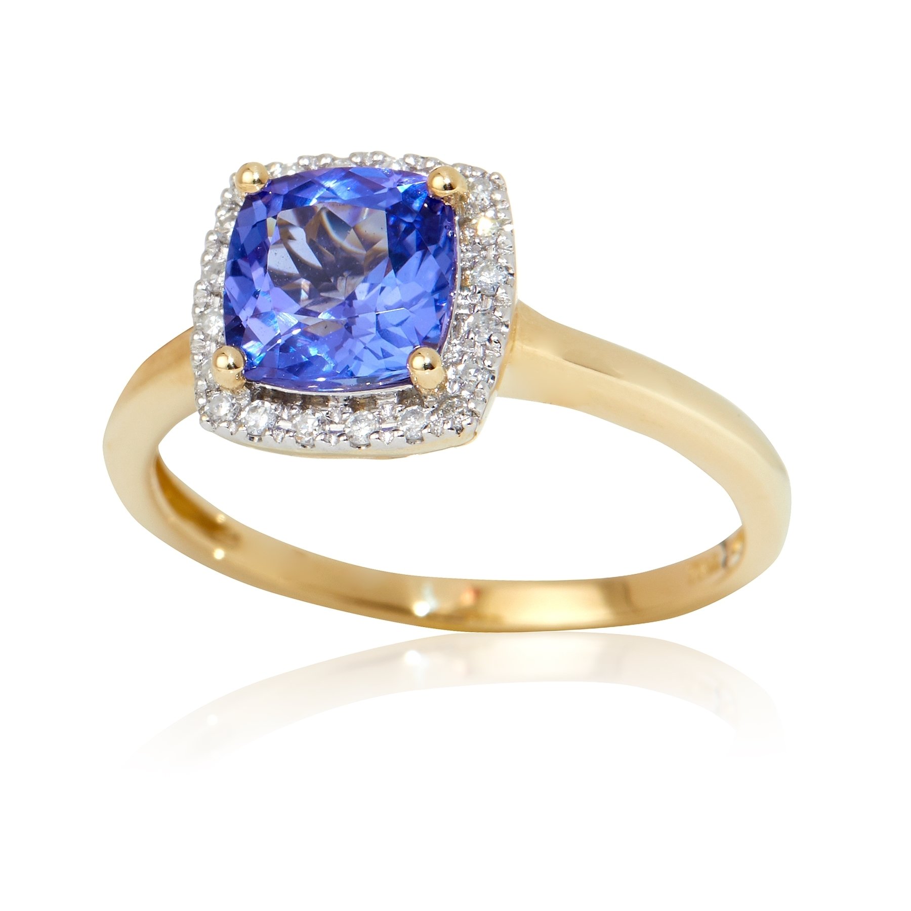 1.30ct AAA Premium Tanzanite & 0.10ct Diamond Halo Ring 9ct Gold