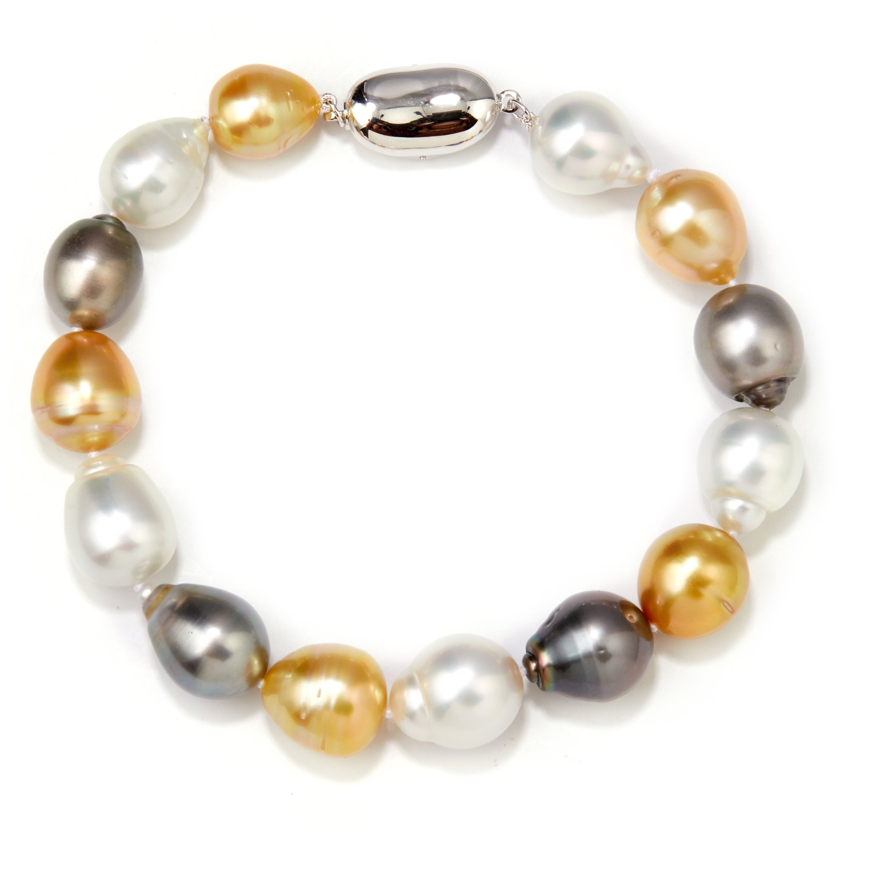 Matahina 10-12mm Multi South Sea Pearl Bracelet Sterling Silver