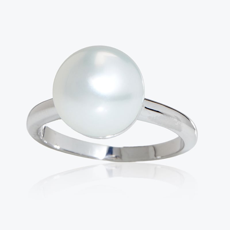 Matahina 11-12mm White Button South Sea Pearl Ring Sterling Silver