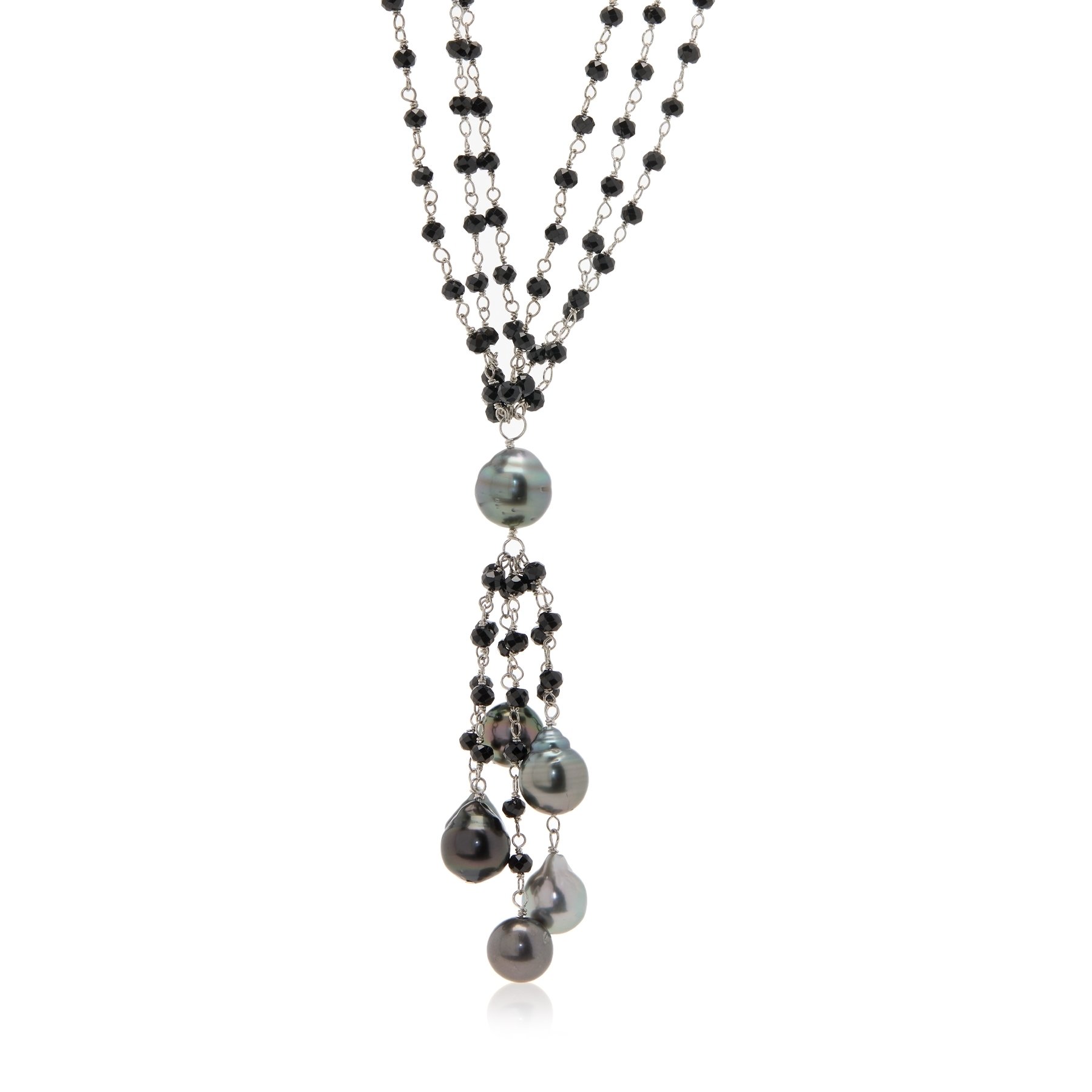 Pearls of Tahiti 8-10mm Tahitian Pearl & Black Spinel Necklace SS