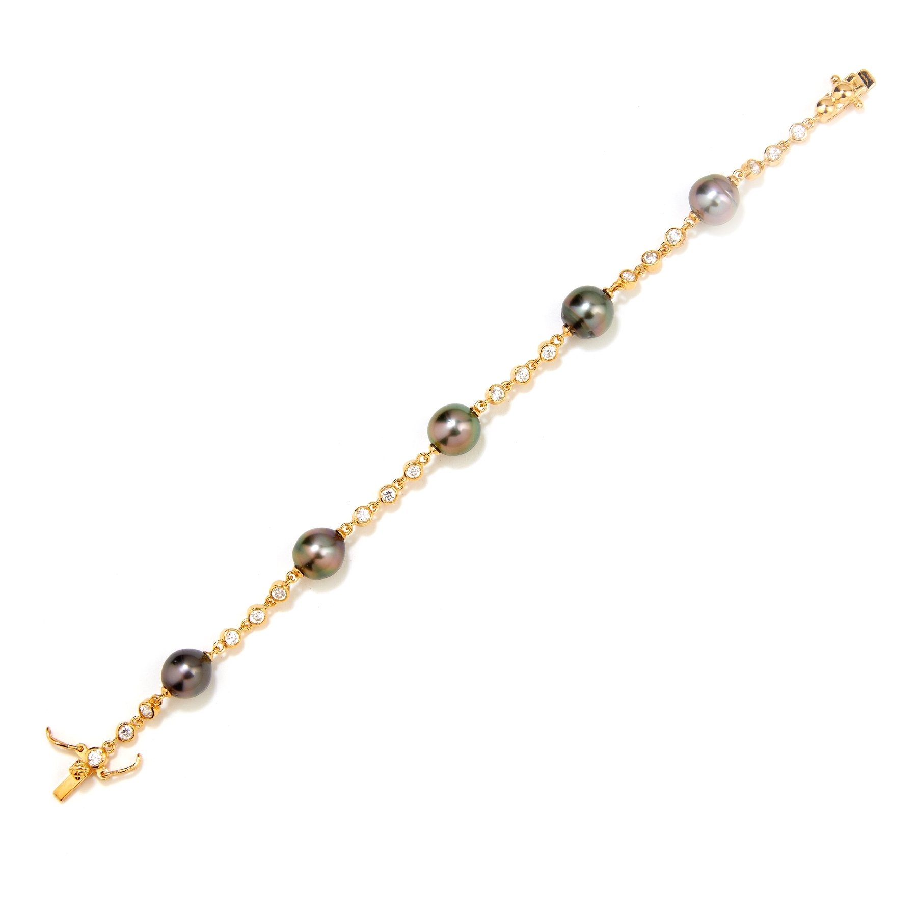 Pearls of Tahiti 9-10mm Tahitian Pearl & White Zircon Braceket YGP