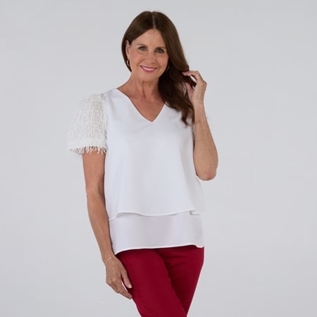 Diane Gilman Eyelash Knit Sleeve V-Neck Easy Top