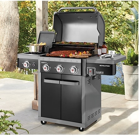 Coleman BBQ Revolution 3 Burner w' Side Burner & Bonus Cover& Tool Set