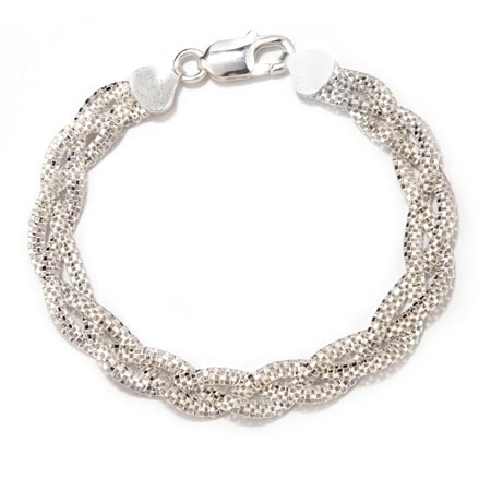 Sterling Silver Italian Braided Popcorn Chain Bracelet 19cm