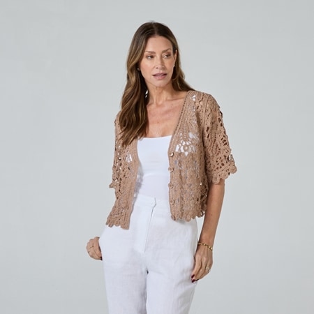 Hailey Lyn  Elbow Sleeve Open Crochet Bolero