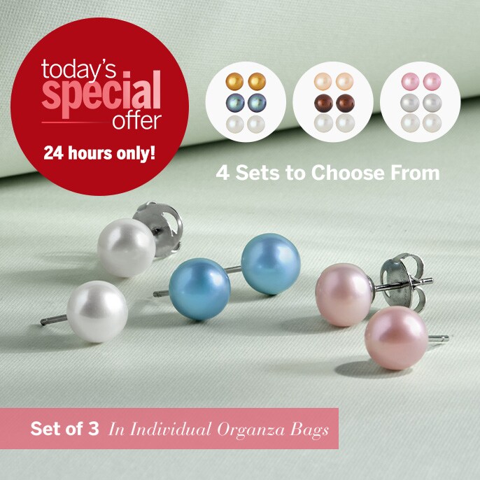 Today's Special Offer 8-9mm Multi Colour Cultured Freshwater Pearl Set of 3 Earrings SS