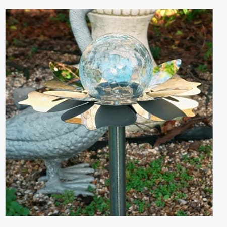 Enchanted Garden Solar Water Lily Crackle Glass Orb Set of 2