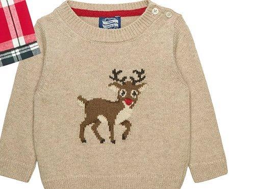 Trotters Baby Blitzen Reindeer Wool & Cashmere Blend Jumper, Oatmeal