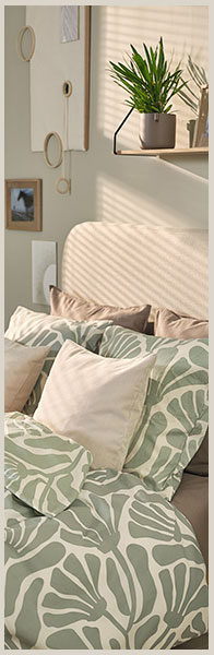 Zöld mintás és bézs ágyneműhuzatok