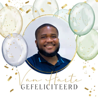 Witte felicitatiekaart met ballonnen en foto