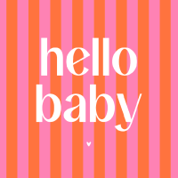 Rood met roze kaart met tekst 'Hello baby'