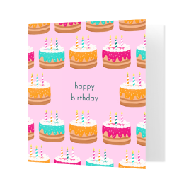 Verjaardagskaartje gekleurde taartjes happy birthday roze