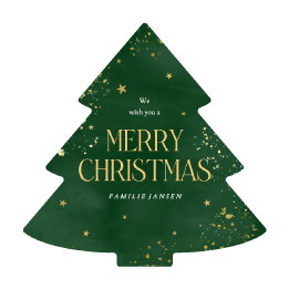 Kerstkaart in kerstboom vorm groen waterverf merry christmas