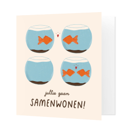 Felicitatiekaartje samenwonen vissen in kom grappig