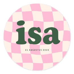 Schattig geboortekaartje cirkel met groovy blokjes roze