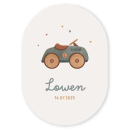 Geboortekaartje ovaal auto vintage retro speelgoed hout hip