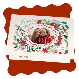 Kerstkaart Botanisch bloemen en schulp rand ovaal